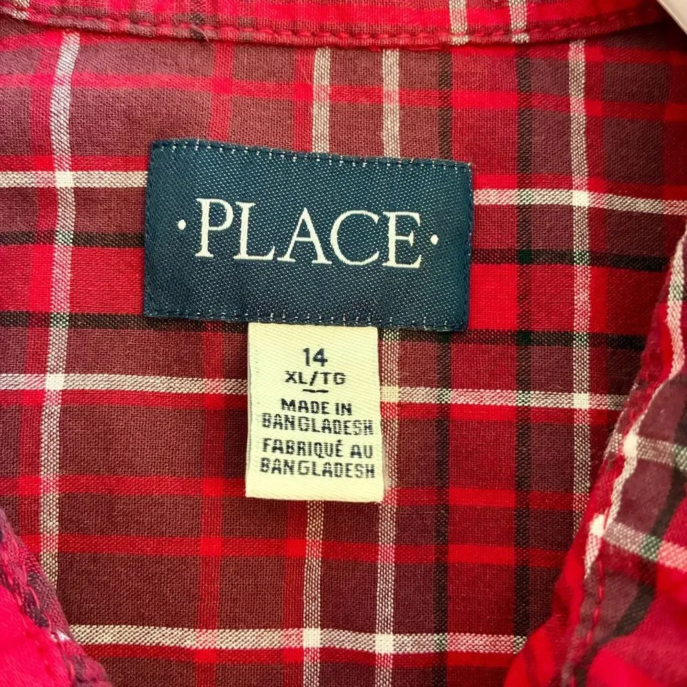 The Children’s Place Boys Red Plaid Buttoned Boy’s Shirt Size 14 XL Long Sleeve